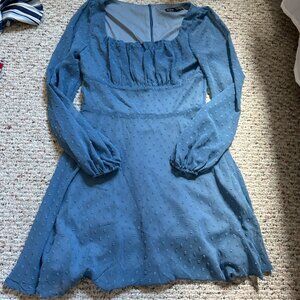 Blue Mesh Long Sleeve Mini Dress - Shein